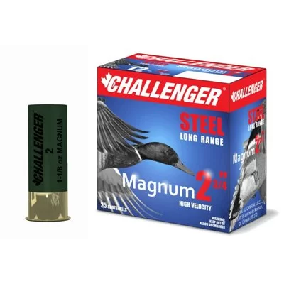 Challenger 12ga steel magnum, Shot size 4, 1375fps, 1 1/4 oz, Bullet lenght 2 3/4 Challenger 12ga steel magnum, Shot size 4, 1375fps, 1 1/4 oz, Bullet lenght 2 3/4