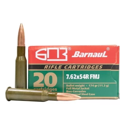 Cartouches de fusil Barnaul 20 Cartidges pour fusil de chasse 7.62 X 54r Fmj 174gr Cartouches de fusil Barnaul 20 Cartidges pour fusil de chasse 7.62 X 54r Fmj 174gr