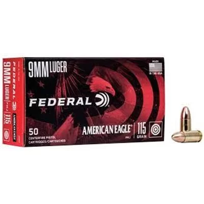 Federal American Eagle 50 Centerfire Pistol Cartridges, 9mm Luger, 115gr FMJ Federal American Eagle 50 Centerfire Pistol Cartridges, 9mm Luger, 115gr FMJ